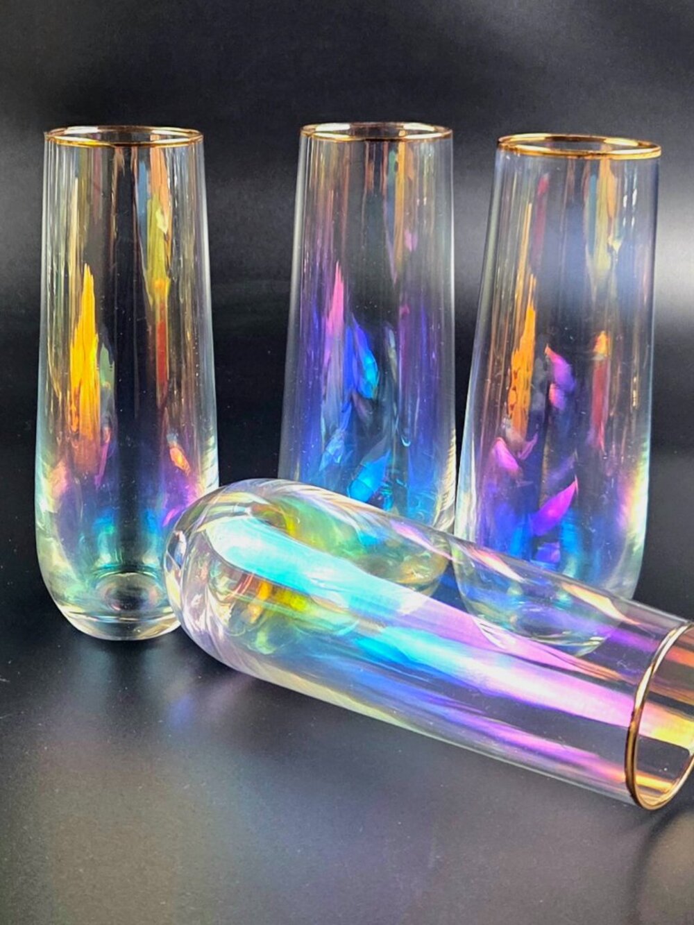 Vintage Iridescent Stemless Champagne Glasses – Set of 4